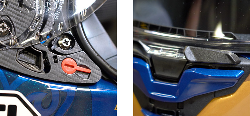 Shoei X-SPR Pro helmet visor locks